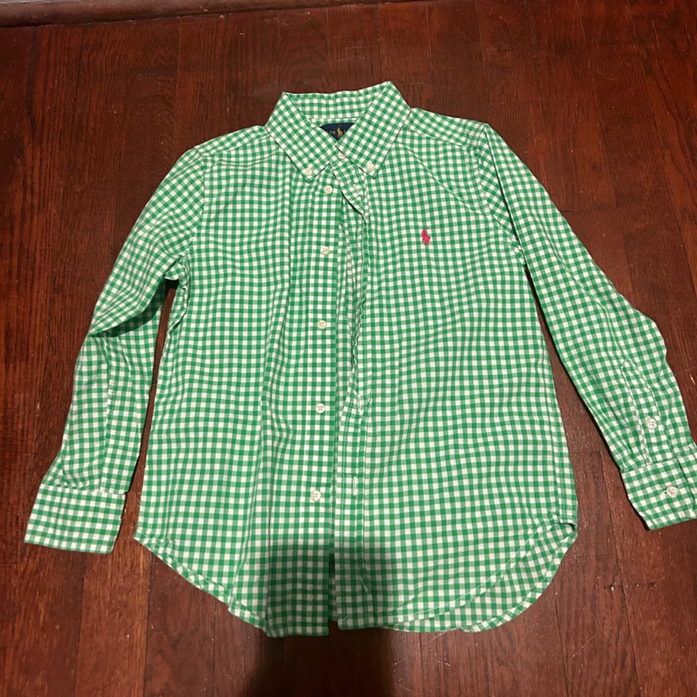 Ralph Lauren Boys Green Gingham Button Down Size 6
